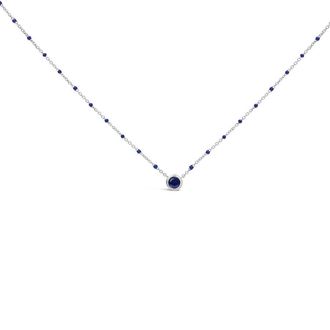 House of Brilliance Sterling Silver Created Sapphire Bead Chain Necklace 18 Inch