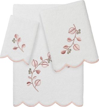Linum Home Textiles 100% Turkish Cotton Wild Branch Scallop 3Pc Embellished Towel Set