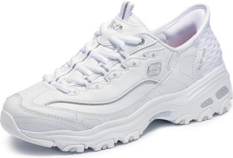 Skechers Womens DLites New Scene Hands Free Slip-Ins Sneaker, White/Silver, 8