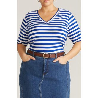 Universal Standard Stripe Cotton Jersey T-Shirt in Hammersmith Blue Stripe at Nordstrom, Size Xl