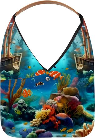 Generic Fantastic Underwater World Painting Reusable Lightweight Grocery Bags - Foldable Into Compact Pouch, Washable & Sturdy, Multipurpose for Shopping and 