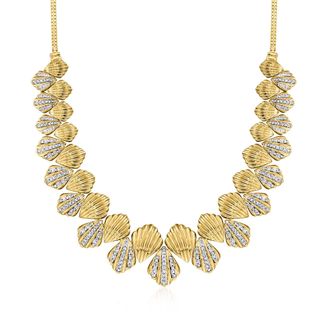 Ross-Simons Diamond Scalloped Necklace in 18kt Gold Over Sterling