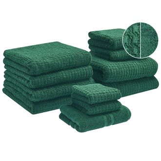 Beliani Beliani - Conjunto De 11 Toallas De Ba&ntilde;o De Algod&oacute;n Suave De Torsi&oacute;n Baja Con Alfombrilla De Ba&ntilde;o Verde Atai