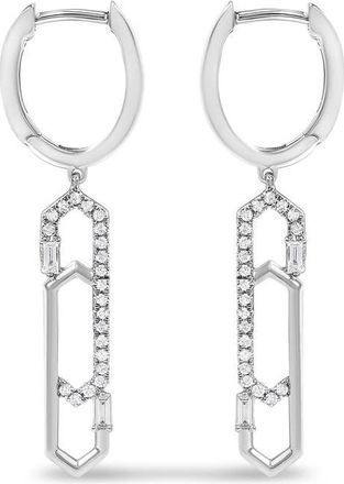 House of Brilliance 14K White Gold 1/4 Cttw Diamond Interlocking Paperclip Dangle Earrings