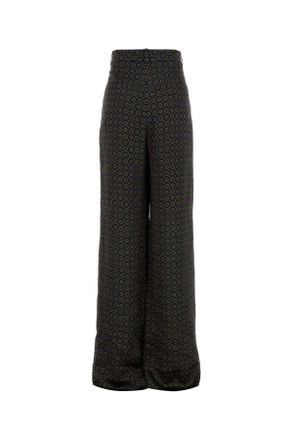 Saint Laurent Womens Pritned Satin Wide-Leg Pant Navydarkbrown Exterior: Viscose Pantaloni