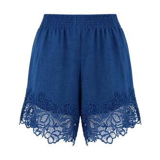 Ermanno Scervino Casual Shorts, female, Blue, Size: XS Wide-Leg Lace-Hem Shorts