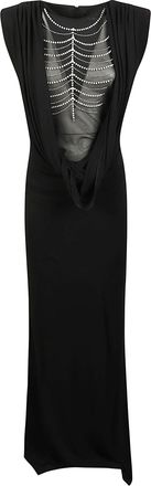 John Richmond Riciomi Black Mesh-Panel Draped Viscose Maxi Dress
