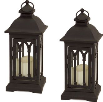 Melrose International Black Metal Lantern with LED Candle (Set of 2) - Black