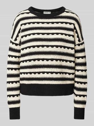 Jake*s Casual Strickpullover mit Lochmuster in Black, Gr&ouml;&szlig;e XS