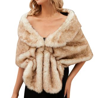 Generic Faux Fur Shawl Wrap Stole Shrug Winter Bridal Wedding Cover Up Women Wedding Faux Fur Wraps and Shawls Bridal Fur Stoles Scarf Large Cape Stole Bridal