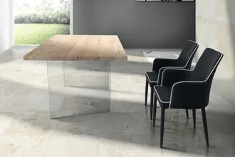 Milani Home Anson - Tavolo Da Pranzo Moderno In Vetro Rovere Impiallacciato