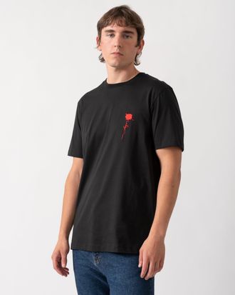 HUGO BOSS Mens Regular Fit Short Sleeve Logo Detail T-Shirt in Black Cotton - Size Medium