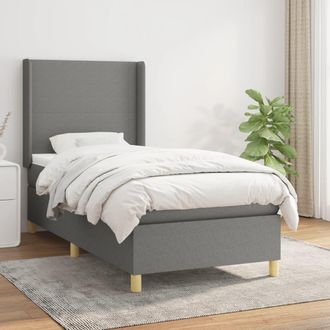 vidaXL Vidaxl - Cama Box Spring Con Colch&oacute;n Tela Gris Oscuro 90x190 Cm