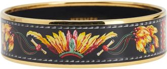Herm&egrave;s 1900s Brazil Feather Bangle 70 brede email armband - Zwart