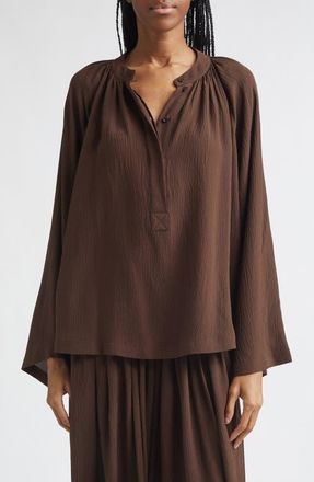Michael Kors Silk Seersucker Poet Shirt in Espresso at Nordstrom