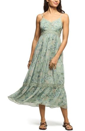 Lucky Brand Floral Print Lace Trim Midi Dress in Blue Floral at Nordstrom, Size Xx-Large