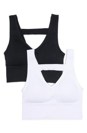 90 Degree by Reflex Bianca 2-Pack V-Neck Rib Seamless Bralettes in Black/White at Nordstrom Rack, Size X-Large