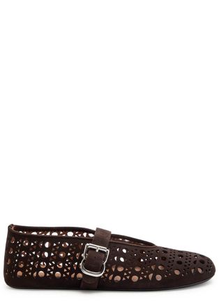 Alaia Vienne Cut-out Suede Ballet Flats - Brown - 40 (IT40 / UK7)
