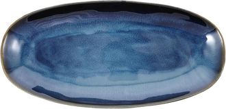 OEM Bandeja Ovalada De Cer&aacute;mica Esmaltada, Ideal Para Sushi, Fruta Y Aperitivos. Apta Para Microondas Y Lavavajillas. Color Azul. Medidas: 34,7 X 16,8 X 3