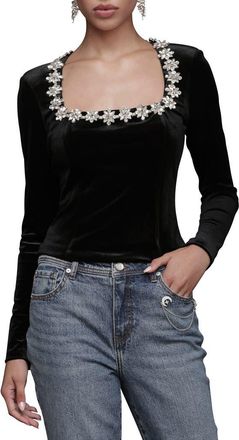 Avec Les Filles Jewel Embellished Velour Top in Black at Nordstrom, Size X-Small