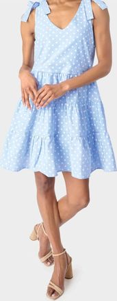 Gibsonlook V-Neck Tiered Dress With Shoulder Ties In French Blue Dot