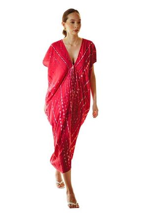 Pink Haley Madella Hand Dyed Kaftan Dress in Red at Nordstrom