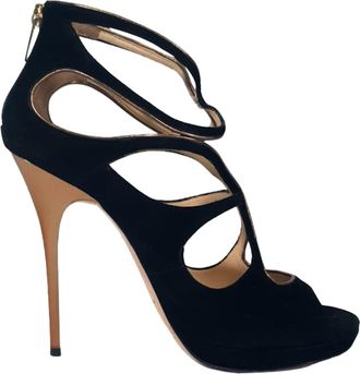 Jimmy Choo London Cut-Out Sandal Heels in Black Suede