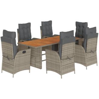 vidaXL Set Comedor Jard&iacute;n 7 Pzas Y Cojines Rat&aacute;n Sint&eacute;tico Gris Vidaxl