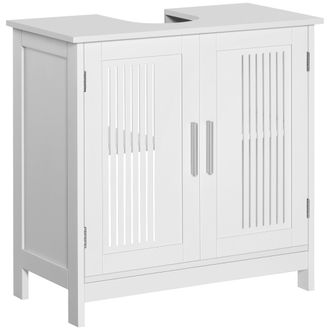 Kleankin White Bathroom Pedestal Under Sink Cabinet with Storage Shelf & 2 Doors | TJ Hughes