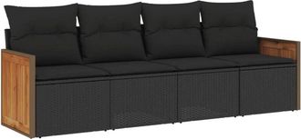 vidaXL Juego De Sof&aacute;s Jard&iacute;n 4 Pzas Con Cojines Rat&aacute;n Sint&eacute;tico Negro Vidaxl