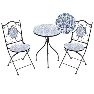 Beliani Conjunto De Balc&oacute;n Jard&iacute;n Exterior Metal Estilo Vintage Motivo Floral Estructura De Hierro Negro Chapeco