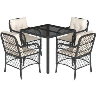 vidaXL Set De Muebles Jard&iacute;n 5 Pzas Con Cojines Rat&aacute;n Sint&eacute;tico Negro Vidaxl