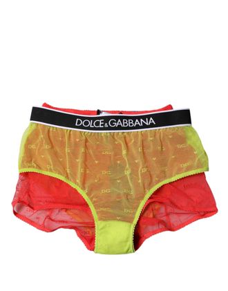 Dolce & Gabbana Red Yellow Tulle Mid Waist Panty Womens Underwear