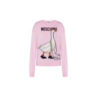 Moschino Goose Pure Cotton Pullover - Dames - Ronde hals truien - Roze - 2XL - Katoen - Truien & Vesten