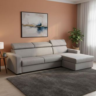 Dmora Sofa Cama Daasen, Sof&aacute; De Esquina, 100% Made In Italy, Sof&aacute; Con Apertura Giratoria, Con Pen&iacute;nsula De Contenedores A La Derecha, Con Reposabrazos Delga