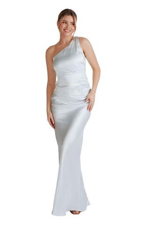 Six Stories One Shoulder Satin Bridesmaid Dress in Ice Blue at Nordstrom, Size 14