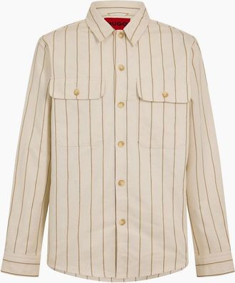 HUGO BOSS Mens Collared Neck Long Sleeve Shirt with Chest Pocket - Cream - Size: 44/Regular