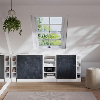 Vicco Conjunto De Armarios Para Techo Inclinado Rion, Hormig&oacute;n Negro, 210 Cm Lote De 5 Carcasas De Armario 60 Cm De Profundidad, Vicco