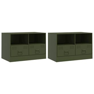 Berkfield Home TV Cabinets 2 pcs Olive Green 67x39x44 cm Steel | Size: 67 x 39 x 44 cm