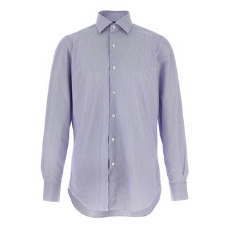 Finamore Napoli Striped Cotton Shirt - male - Finamore - Casual Shirts - Blue - 2XL - Shirts
