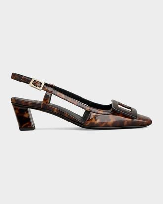 Roger Vivier Belle Vivier 45mm Turtle-Buckle Printed Leather Slingback Pumps