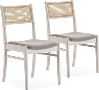 HOMN Pack 2 sillas color blanco wash, ratán natural