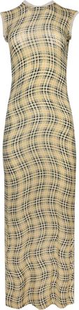 Paco Rabanne tartan-check maxi dress - women - Cotton/Polyamide/Spandex/Elastane - 44 - Neutrals