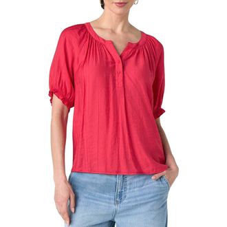 Liverpool Crinkled Puff Sleeve Top in Cherry Rose at Nordstrom, Size X-Small P