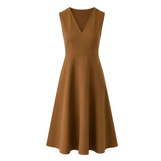 Max Mara Mstcurva V-Neck Midi Jurk - Dames - Casual kleedjes - Bruin - XS - Wol - Kleedjes