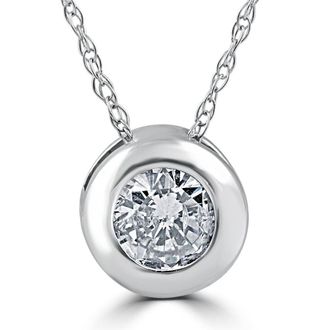 Pompeii3 14K White Gold 1/2ct Round Solitaire Diamond Solitaire Bezel Pendant