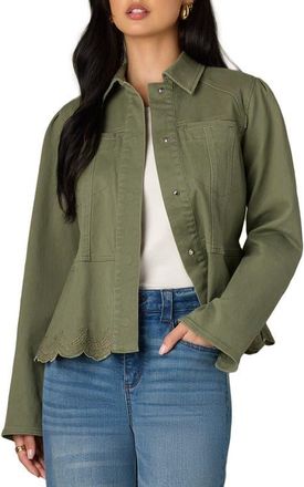 Wit & Wisdom Puff Shoulder Peplum Denim Jacket in Lily Pad at Nordstrom, Size X-Small