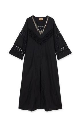 Fortela Alice Cotton Silk Embroidered Dress in Black at Nordstrom, Size 40 Eu