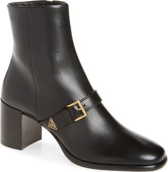 Prada Block Heel Ankle Bootie in Nero at Nordstrom, Size 39.5