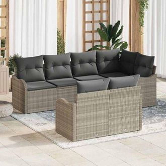 vidaXL Vidaxl - Conjunto De Sof&aacute; De Jard&iacute;n Con Coj&iacute;n 7 Pcs Gris Claro Polirat&aacute;n